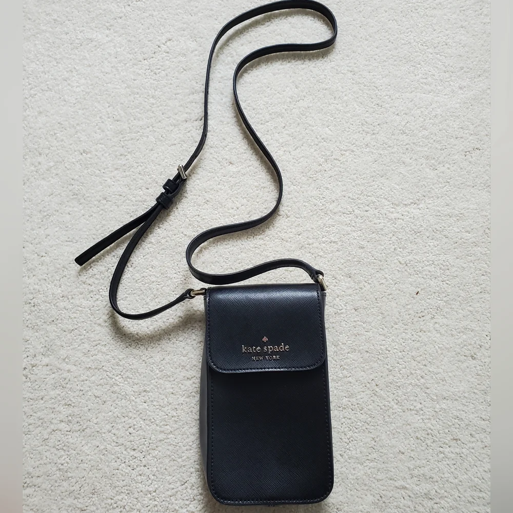 Kate Spade Staci North South Flap Phone Crossbody in Black Saffiano Leather